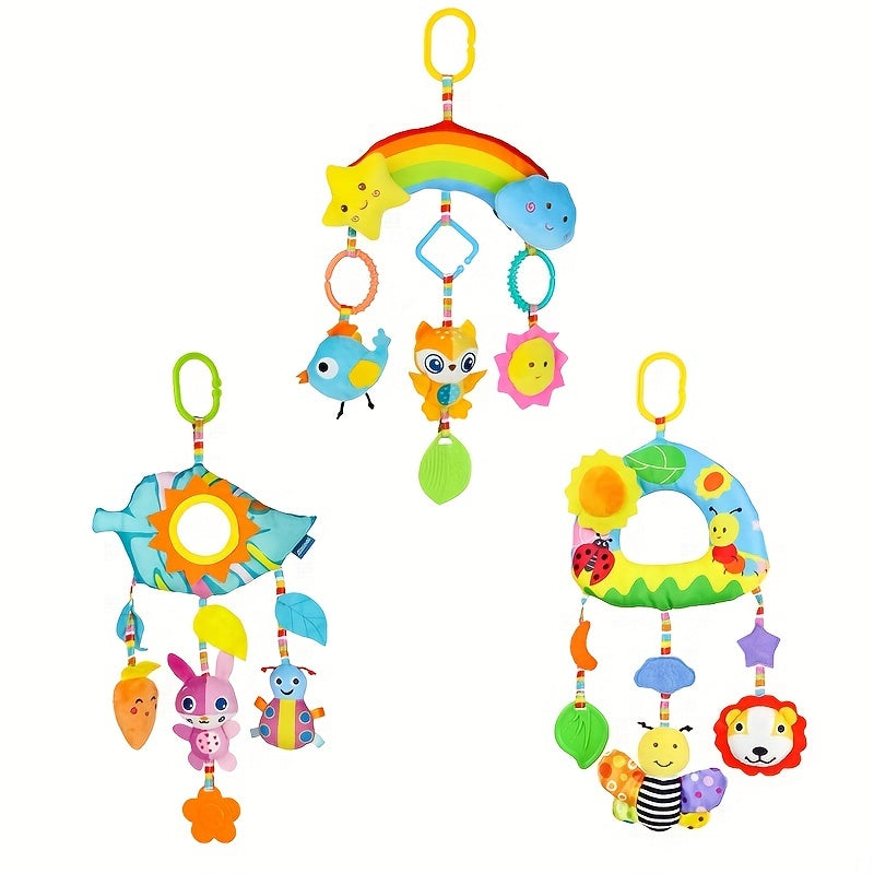 Cute Rainbow Hanging Toy for Babies - Gentle Rattle & Soft Animal Charm for Strollers, Car Seats & Cribs - Ideal Birthday Present for Infants up to 12 Months