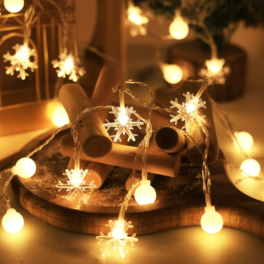 1pc Snowflake White Ball Christmas Decoration String Lights, Indoor Christmas Tree Decoration Light, BZ4088-W