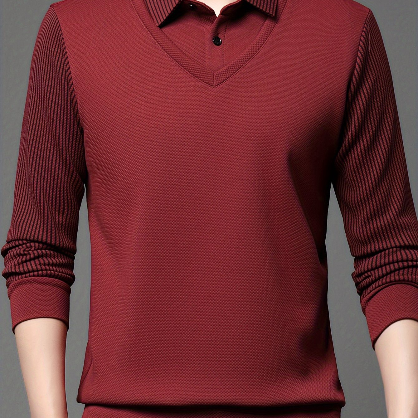 Men's two-tone shirt with turn-down collar, perfect for autumn and winter, ideal gift for men.