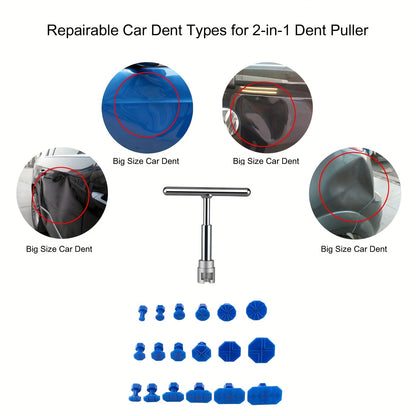 Non-metal repair tool for car dents using short T-puller.