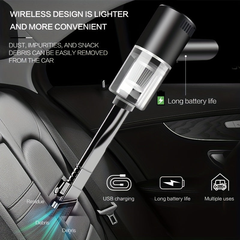 Introducing the High-Powered Cordless Handheld Vacuum Cleaner with Strong Suction - Rechargeable via USB, Equipped with 2000mAh Lithium Battery and Crevice Tool, Perfect for Cleaning Cars, Kitchens, and Home Floors, A Must-Have Car Vacuum Cleaner.