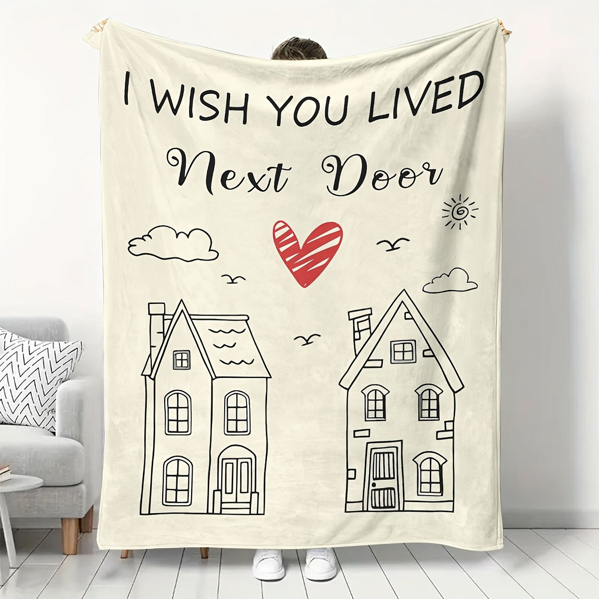 Stay warm and cozy with this flannel throw blanket, the perfect gift for your best friend in a long-distance relationship. Featuring a charming 'I Wish You Lived Next Door' design, this blanket is soft, stain-resistant, and ideal for all seasons.