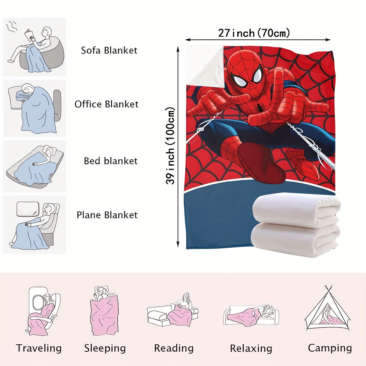 Soft, cozy Spider-Man plush throw blanket ideal for all seasons - perfect for gifting for couch, bed, travel, and car use.