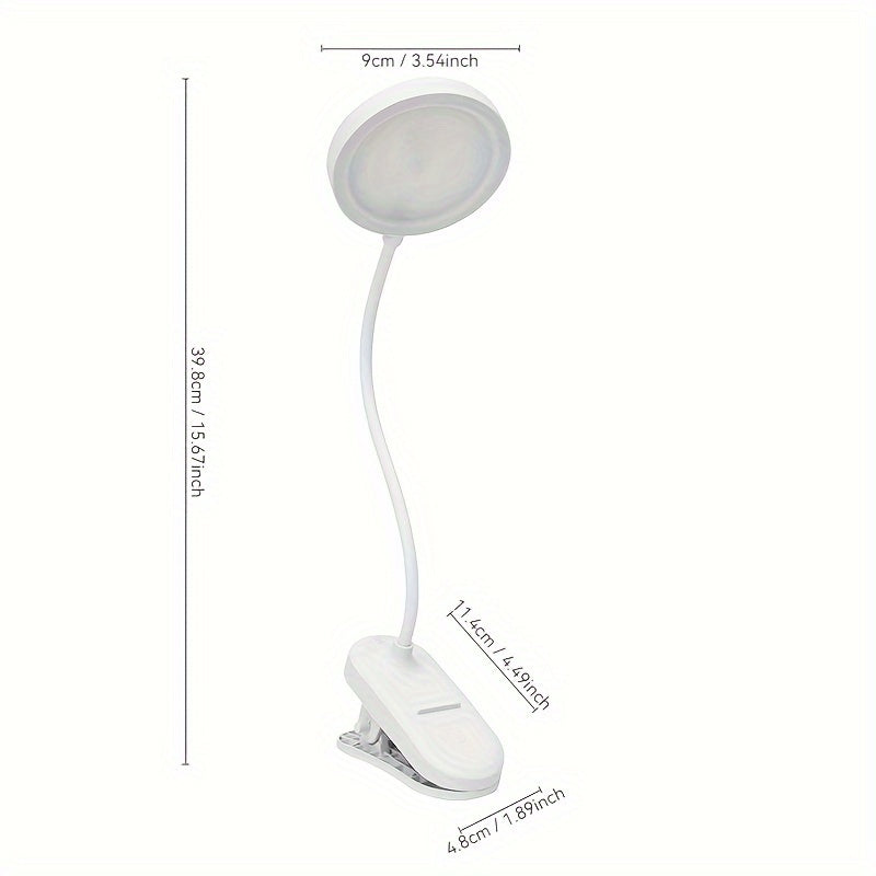 Adjustable brightness clip-on LED desk lamp with soft eye protection, touch control and USB charging. Ideal for reading and studying in dorms, bedrooms, and home offices.