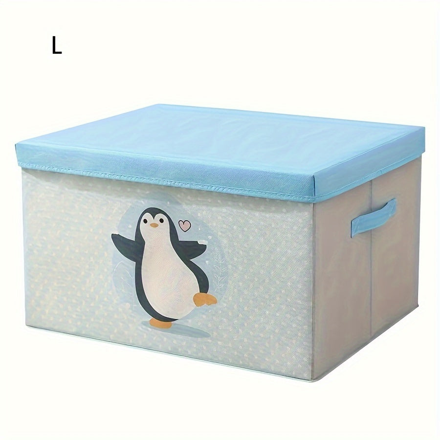 Large Capacity Fabric Storage Box with Lid featuring Cute Cartoon Bear & Dog Design - Dustproof Organizer for Clothes, Quilts - Perfect for Home Use, Under-Bed Storage, and Clothes Organization