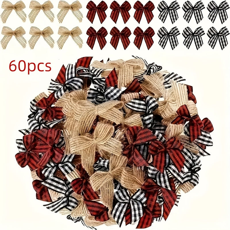 30 Mini Red & Black Plaid Ribbon Bows - Ideal for Christmas and Holiday Decor