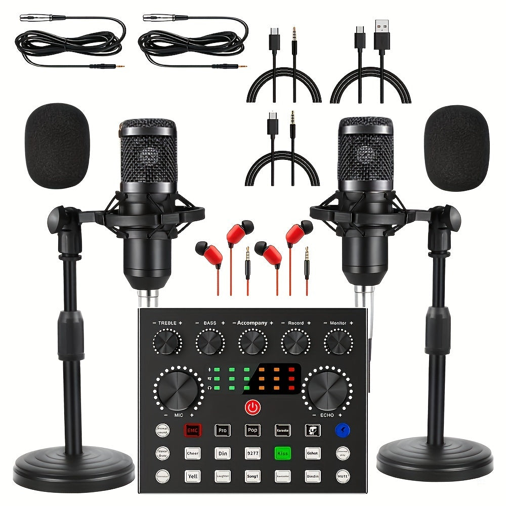 Podcast equipment bundle includes V8s audio interface, BM800 condenser microphone, perfect for recording and live streaming for two people.