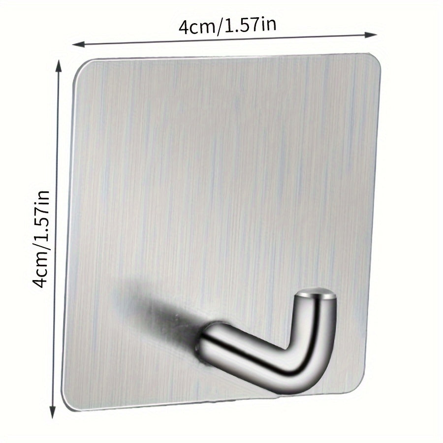 Stainless steel adhesive hooks, no-drill wall hooks for bathroom, kitchen, door.