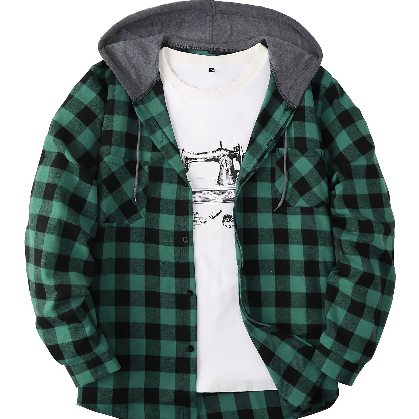 Men's plaid pattern hoodie jacket with pockets for stylish leisurewear outdoors.