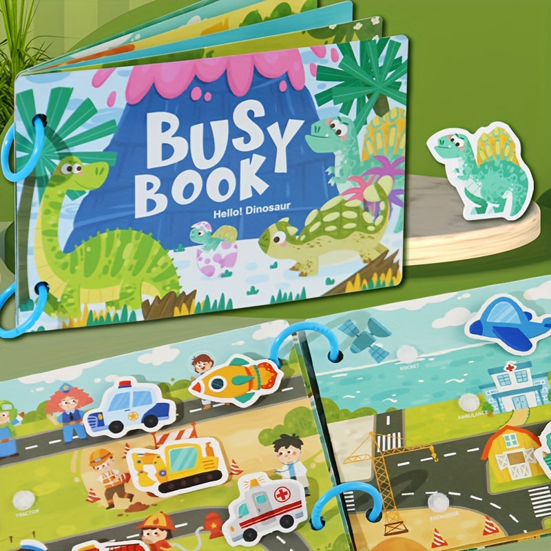 Interactive busy book for kids 3+ with gel vehicle theme, stimulating cognitive skills with vibrant illustrations and engaging activities, perfect educational toy for winter.