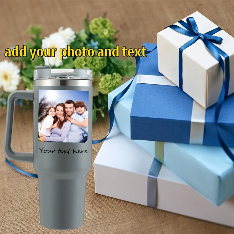 Stainless Steel Tumbler with Straw and Lid - Customizable 40oz Personalized Insulated Coffee Mug with Photo & Text, Perfect Gift for Valentine's Day, Christmas, Parents, Friends, and Lovers - No Power Required