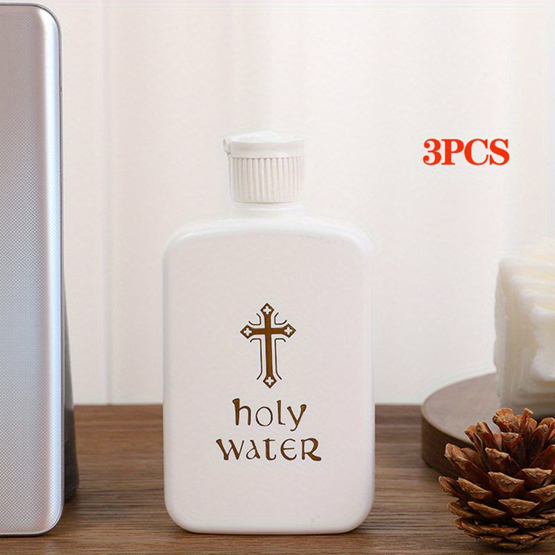 Sizes available: Large, Medium, and Small Holy Water Bottles made of Christian fine material for use in church prayer rooms and as home decorations.