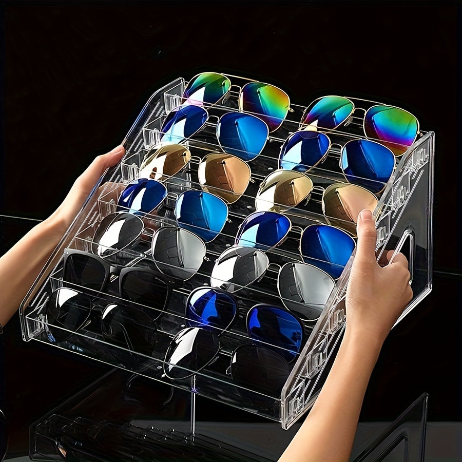 Clear Acrylic Sunglass Display Stand with Multiple Layers, Countertop Eyewear Organizer with Steps, Transparent Plastic Eyeglass Storage Rack