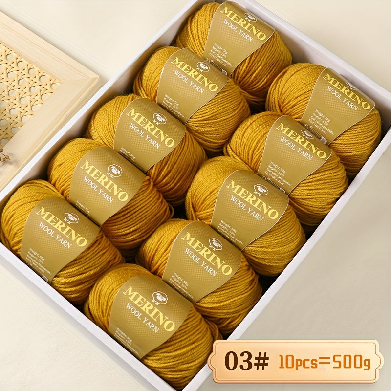 10 JIUWEIDIAOWANG Merino Wool Yarn balls, 500g each, 212 Medium Weight, Hand-Dyed DIY material for knit apparel - Multicolor Gradient, Chunky & Fine Blend, Camel Hair, Autumn Winter.