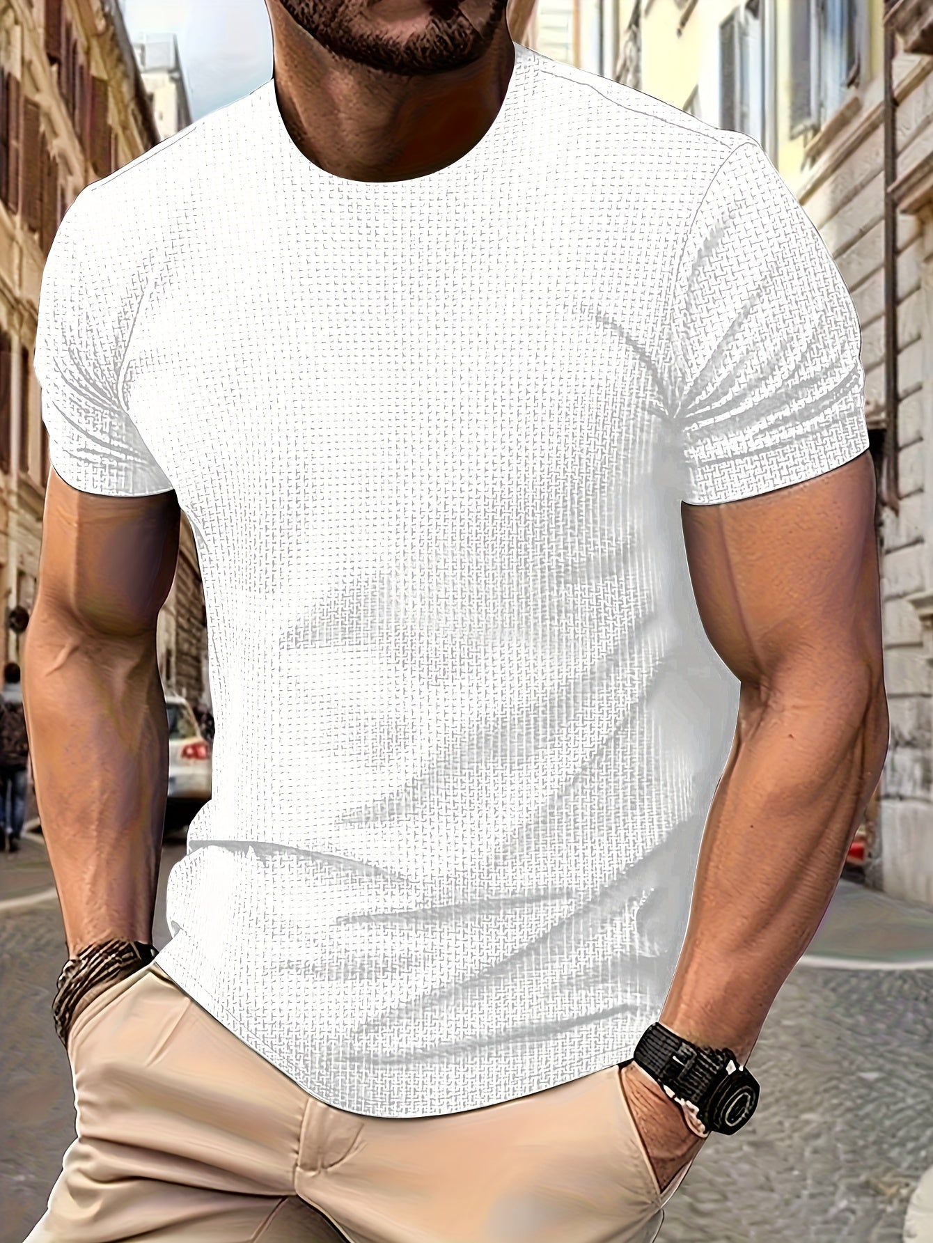 Solid Color Round Neck T-Shirt for Men