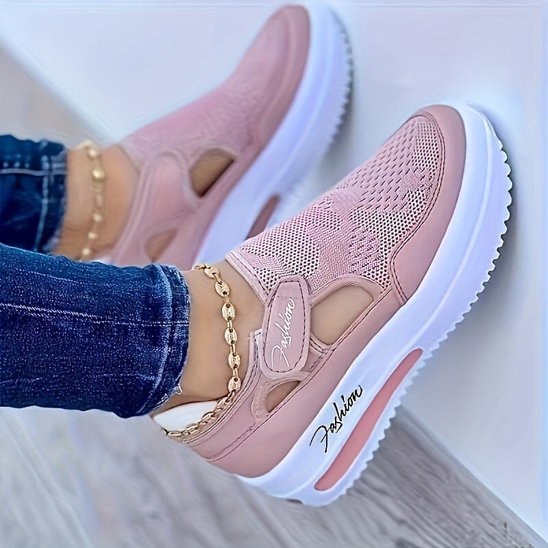 Breathable knit sneakers for women, casual low top outdoor shoes, comfortable plus size footwear.