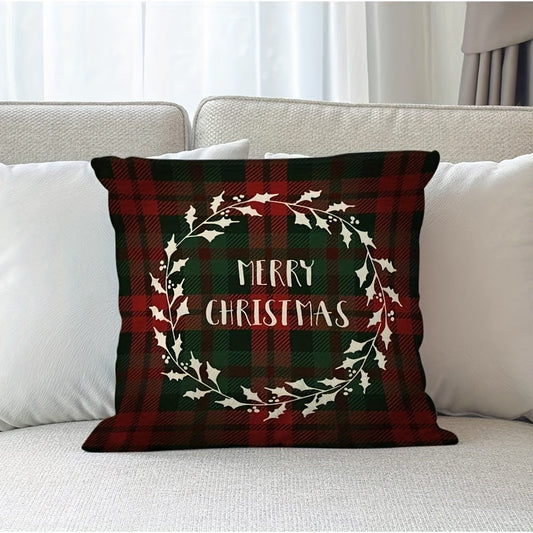 Linen Christmas Plaid Pillowcase, Contemporary Style, 45.72x45.72 cm, Zipper Closure, Machine Washable - Perfect for Bedroom, Sofa, Living Room, and Bed Decor.