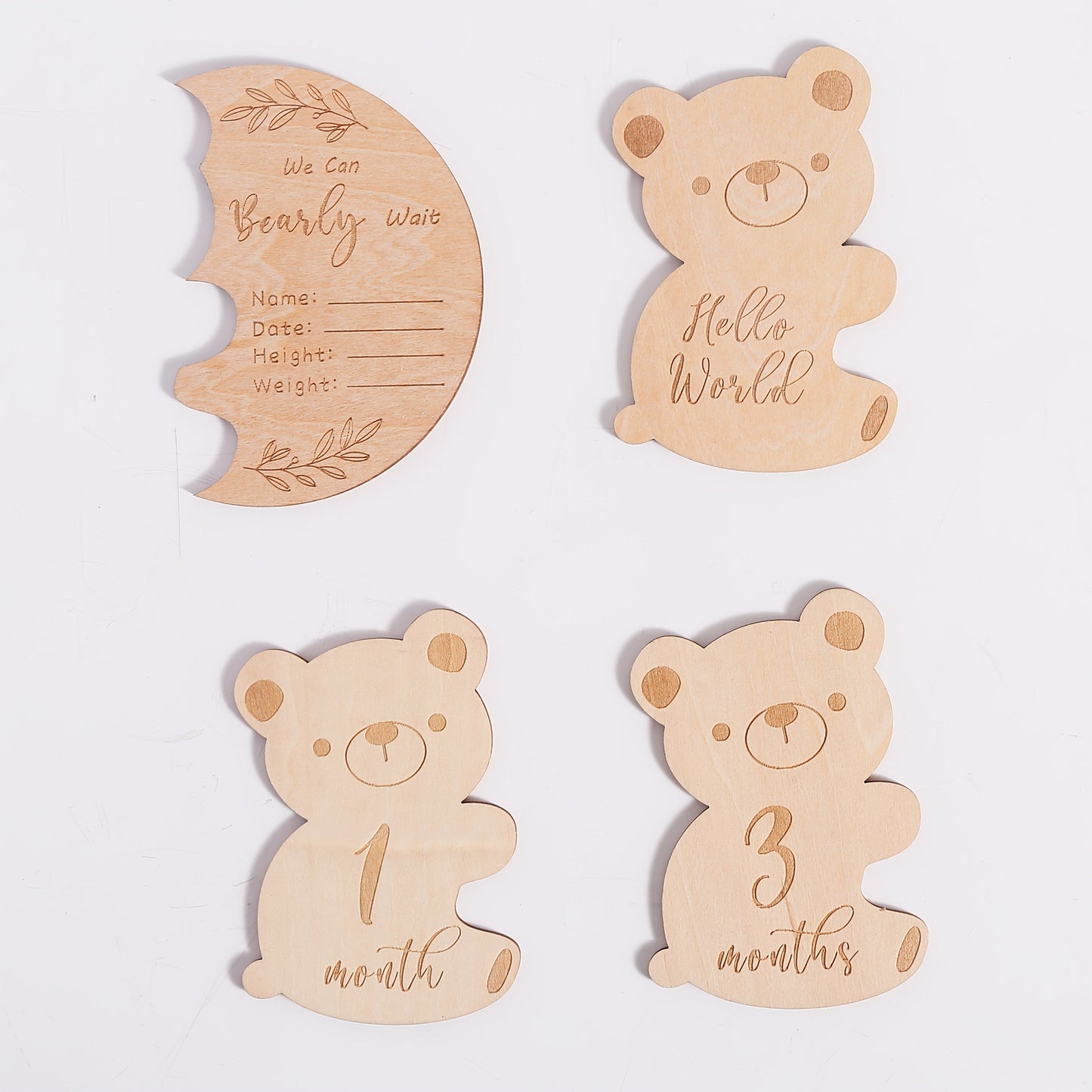 Cartoon Teddy Bear Wooden Milestone Keepsake, Growth Record and Birth Memory Card Set with Monthly Photo Props. Crafted from High-Quality Wood Materials for Baby's First Year. Perfect for Gifting during the Holiday Season.