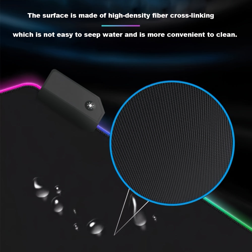 BJ05-RGB Large Gaming Mouse Pad with LED Backlight & Stitched Edges, 400x900mm Extra Non-Slip Rubber Desk Mat for Gamers, Office, and Students, Vibrant RGB Colors, One-Click Switching