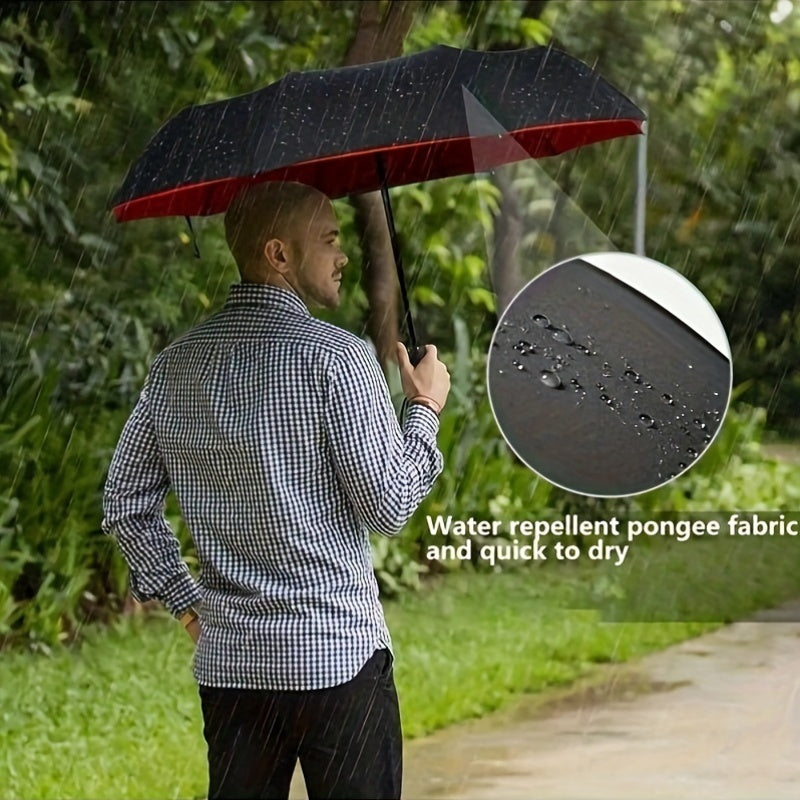 Automatic tri-fold umbrella with windproof feature and durable canopy for enhanced rain protection, perfect for business use.