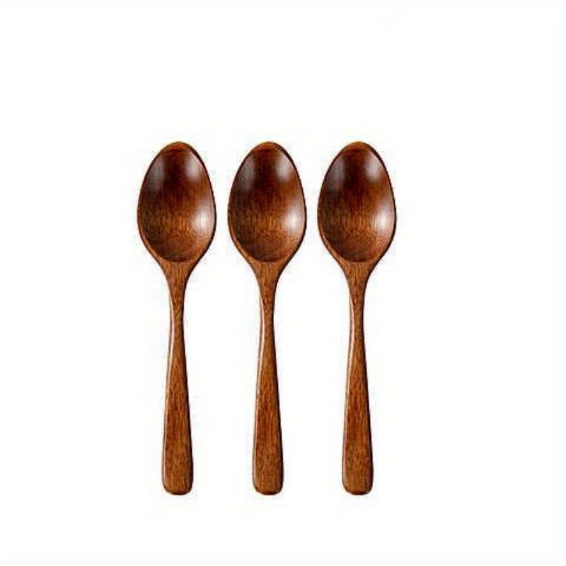 Set of 3 or 6 small wooden eating spoons, 18.49 cm long, non-stick for mixing, stirring, and tasting. Great for tableware.