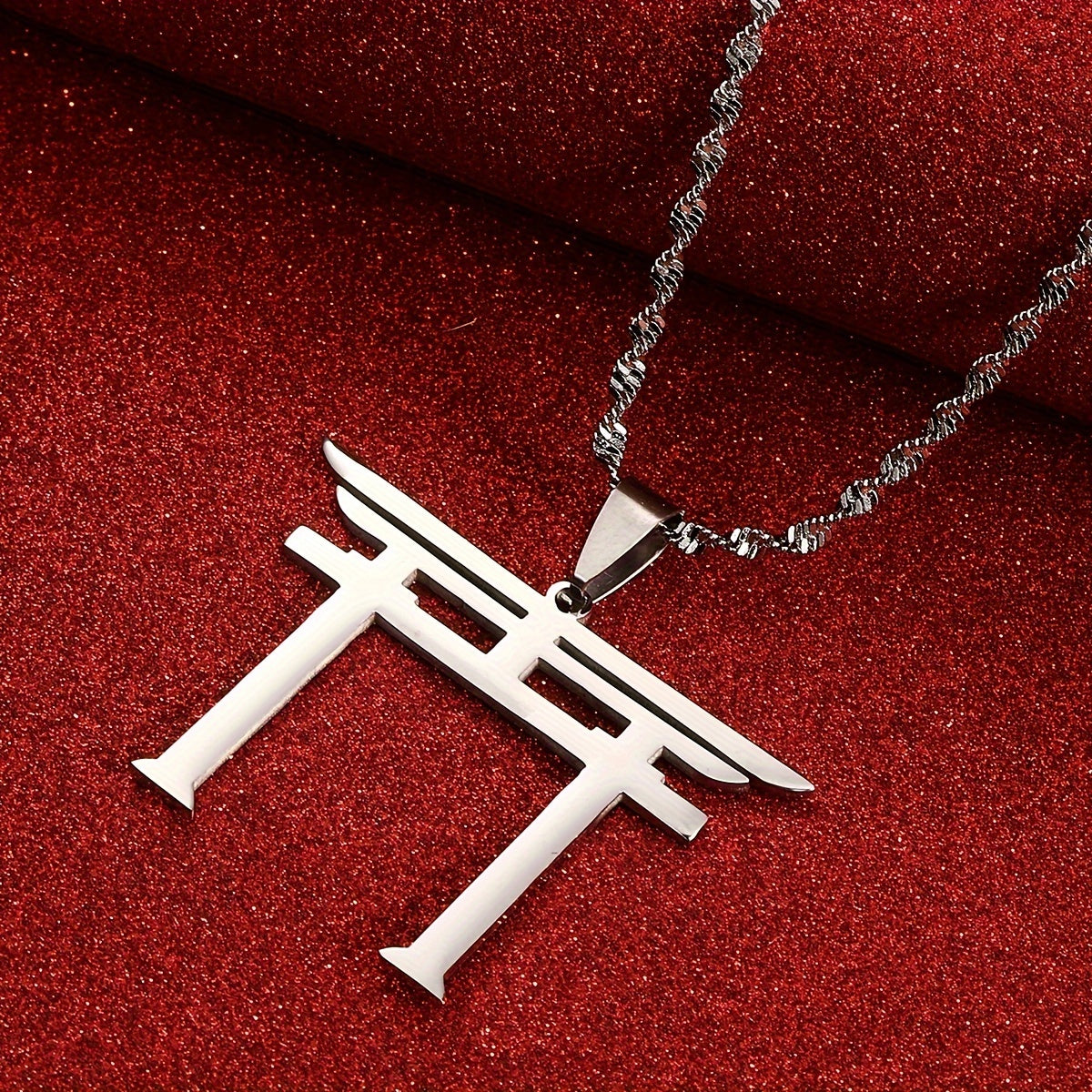 Japanese Shinto Symbol Pendant Necklace in Stainless Steel - Ideal for Both Casual Outfits and Parties