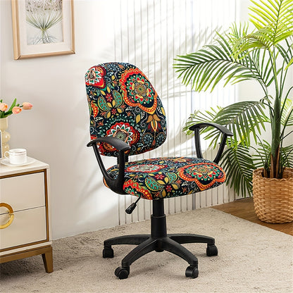 2 printed chair covers to beautify and decorate home or office split or swivel chairs.