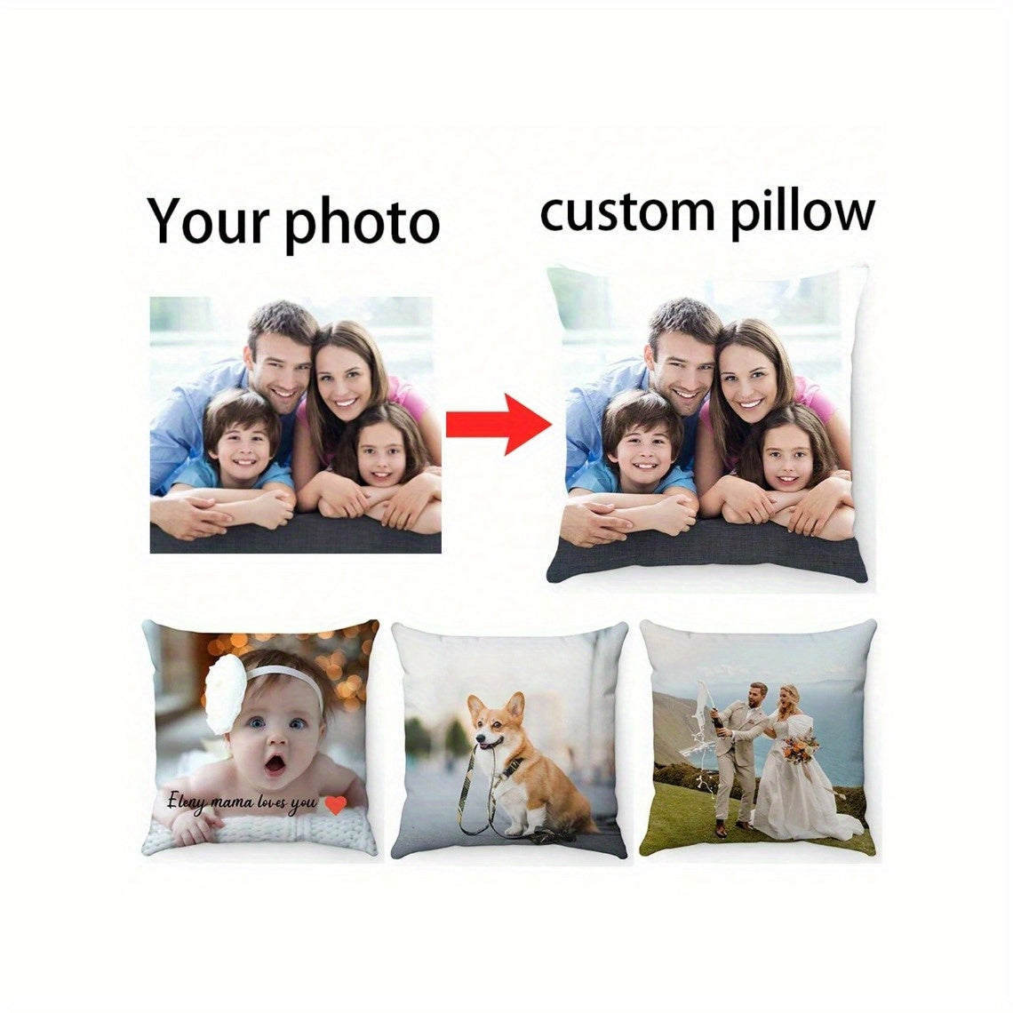 Personalized photo pillowcase made from soft polyester with a zip closure, easily machine washable. Ideal for adding a personal touch to your home decor or giving as a thoughtful gift for anniversaries and special occasions.