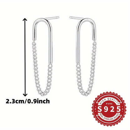 These women's S925 silver earrings feature a chic U-shaped chain design and tassel pendant, perfect for daily wear in any setting. Simple and stylish, they make a great gift for women with sensitive skin, weighing just 2.25g.