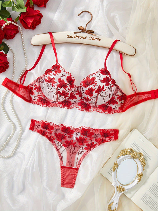 Floral Embroidered Lingerie Set for Women