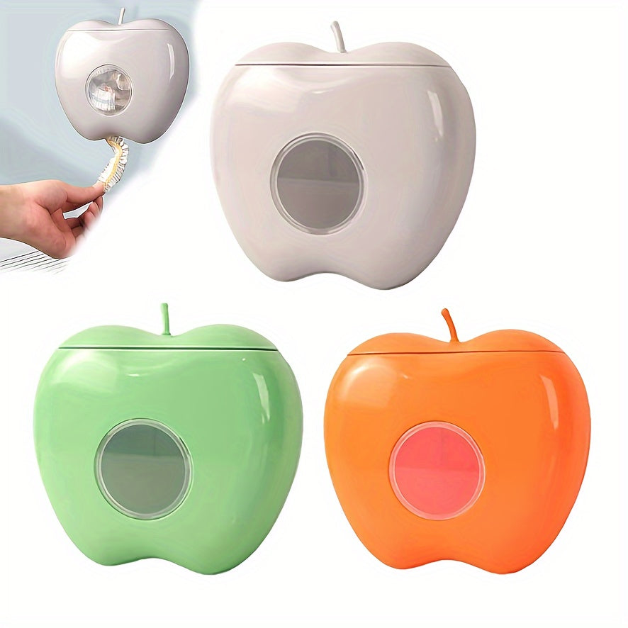 Wall-mounted plastic bag holder in the shape of an apple, perfect for storing disposable food covers. Keep your kitchen and bathroom accessories organized with this elastic fresh-keeping bag organizer. This item is designed for non-food contact.