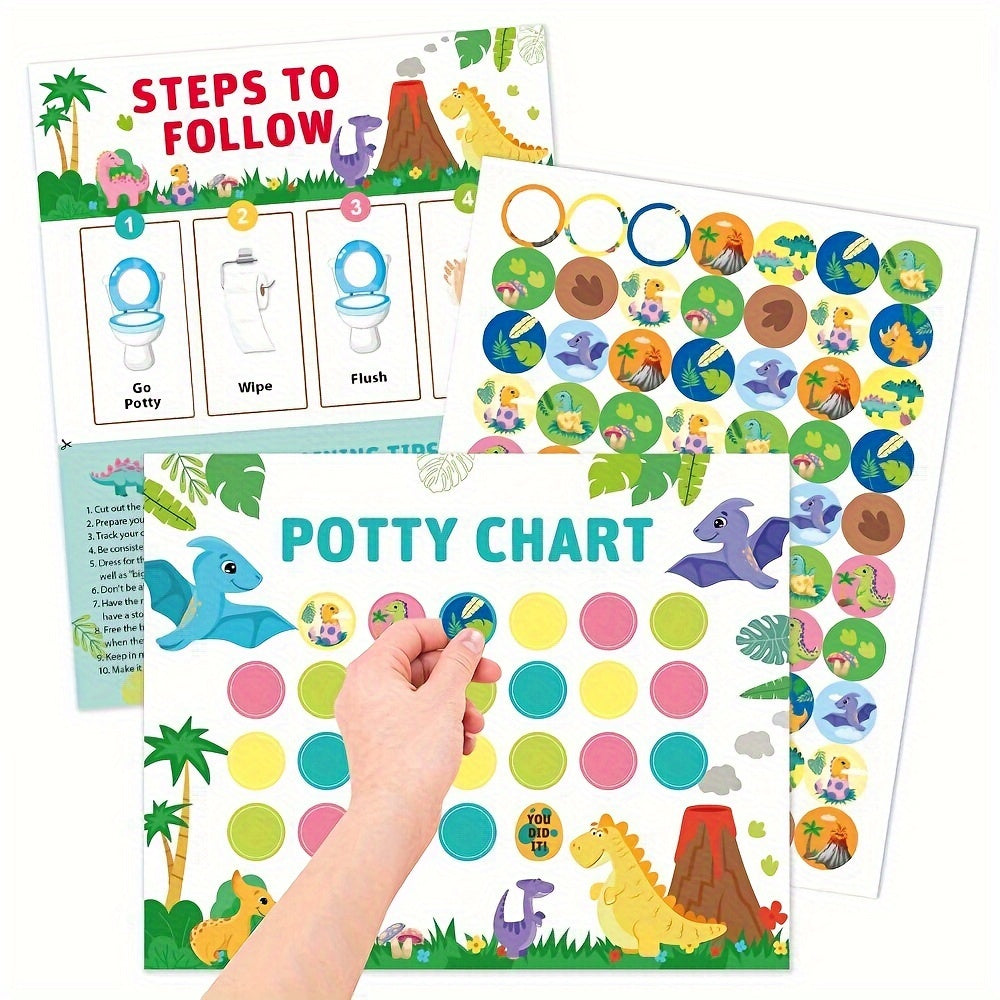 Motivational Toilet Training Set for Toddlers featuring Dinosaur & Unicorn Potty Training Reward Sticker Charts, Includes Reusable Stickers, 10 Charts & 4 Sheets, Ideal for Boys & Girls ages 0-3