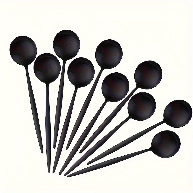 Set of 10 Black Stainless Steel Coffee Spoons: Ideal for Home, Restaurant, Kitchen; Dishwasher Safe - Great for Christmas, Halloween, Easter, Hanukkah, Thanksgiving