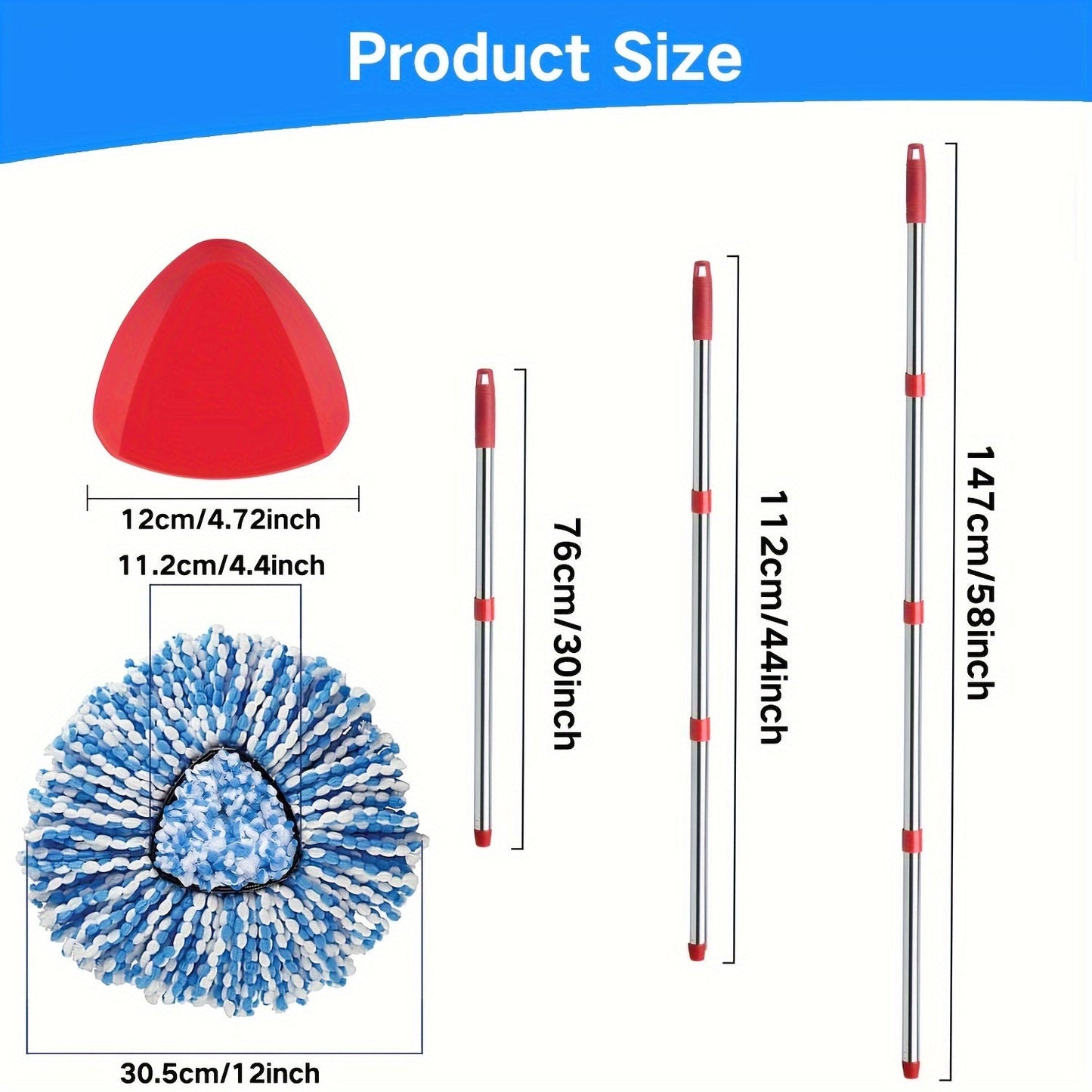 Get the Home Times Microfiber Spin Mop Replacement Heads and Handle Set, perfect for use with O Cedar RinseClean 2 Tank. This combo pack includes 4 refills, an extendable mop stick (76.2-147.32 cm), and a base for a complete cleaning solution.