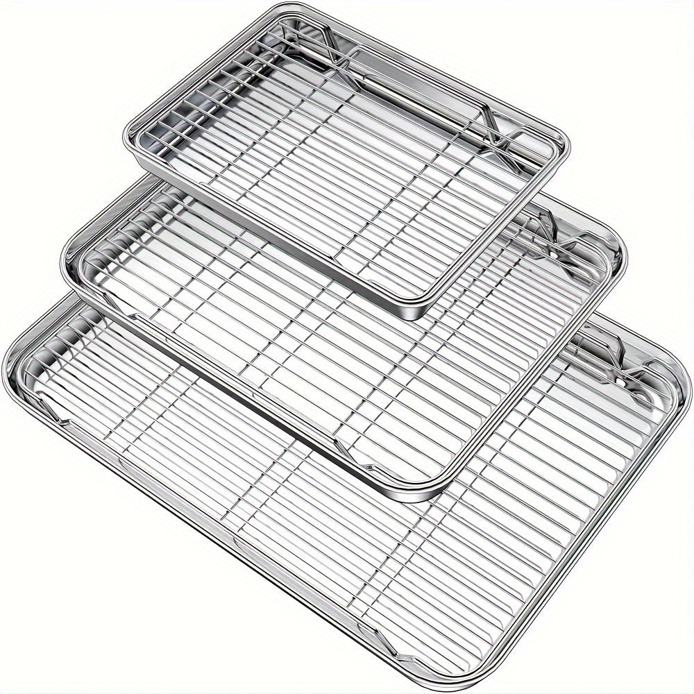 Stainless Steel Baking Sheet Set with Cooling Rack - Ideal for Grilling Meat and Chicken - Available in 3 Sizes