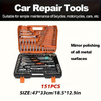 53/151 piece multi-purpose car repair tool set - durable metal accessories for DIY maintenance and everyday use