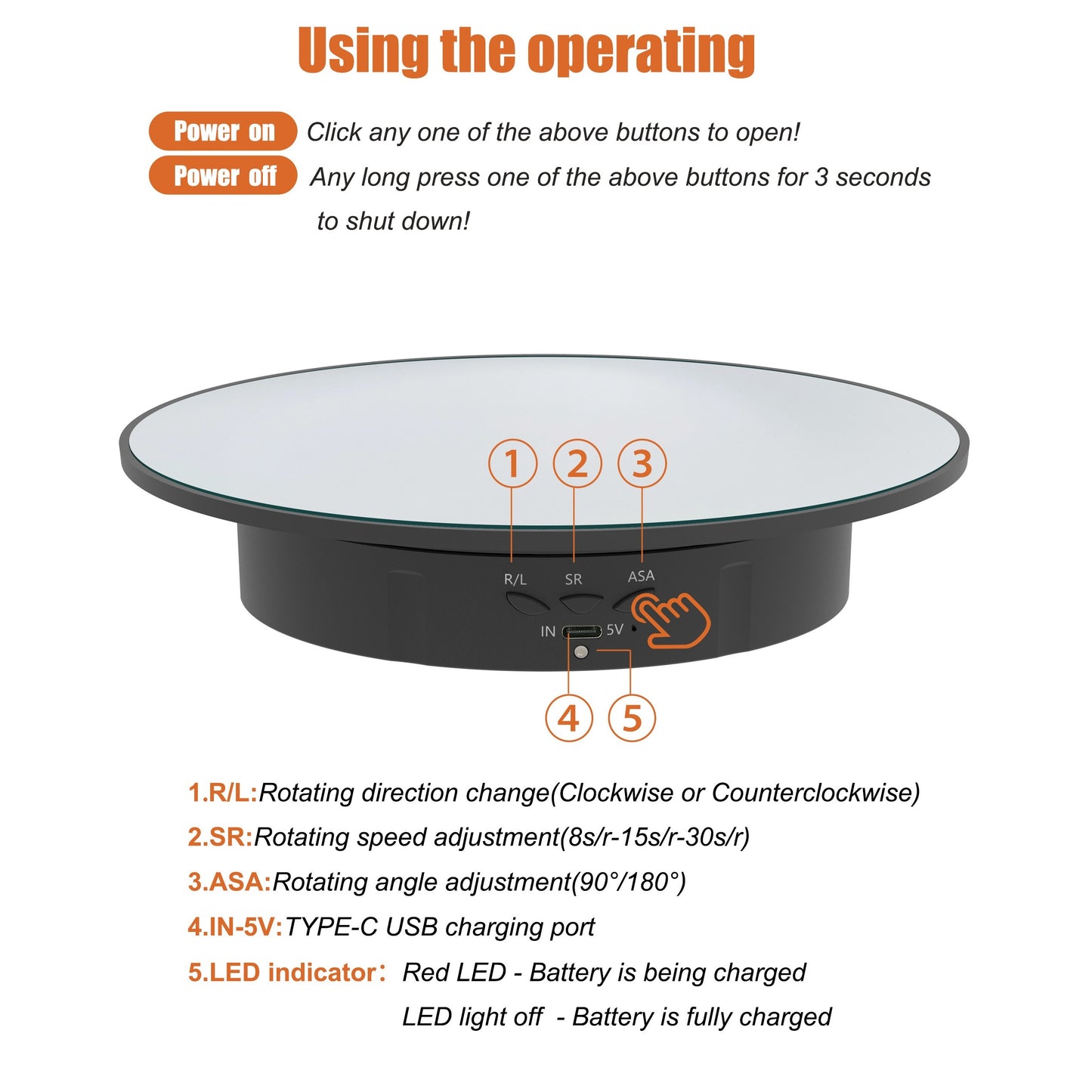 Motorized rotating display stand with 19.99cm pedestal, 360° adjustable speed, 7.71 KG load capacity. Suitable for photography, jewelry, and 3D model exhibitions. Can be powered by USB or