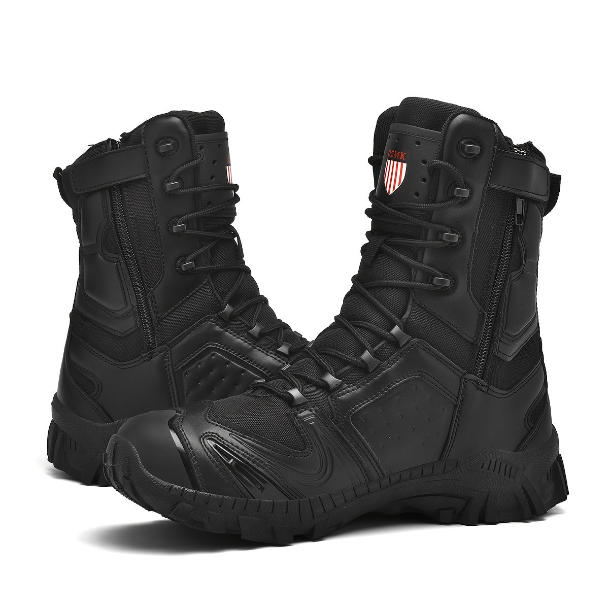 Men's high top hiking boots with zipper, ideal for outdoor mountain climbing. Comfortable, non-slip, and durable.