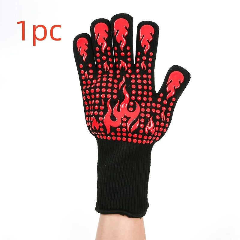 Silicone BBQ Gloves, Heat-Resistant and Cut-Proof with Fireproof Protection, Non-Slip for Grilling, Baking, Camping, and Picnics