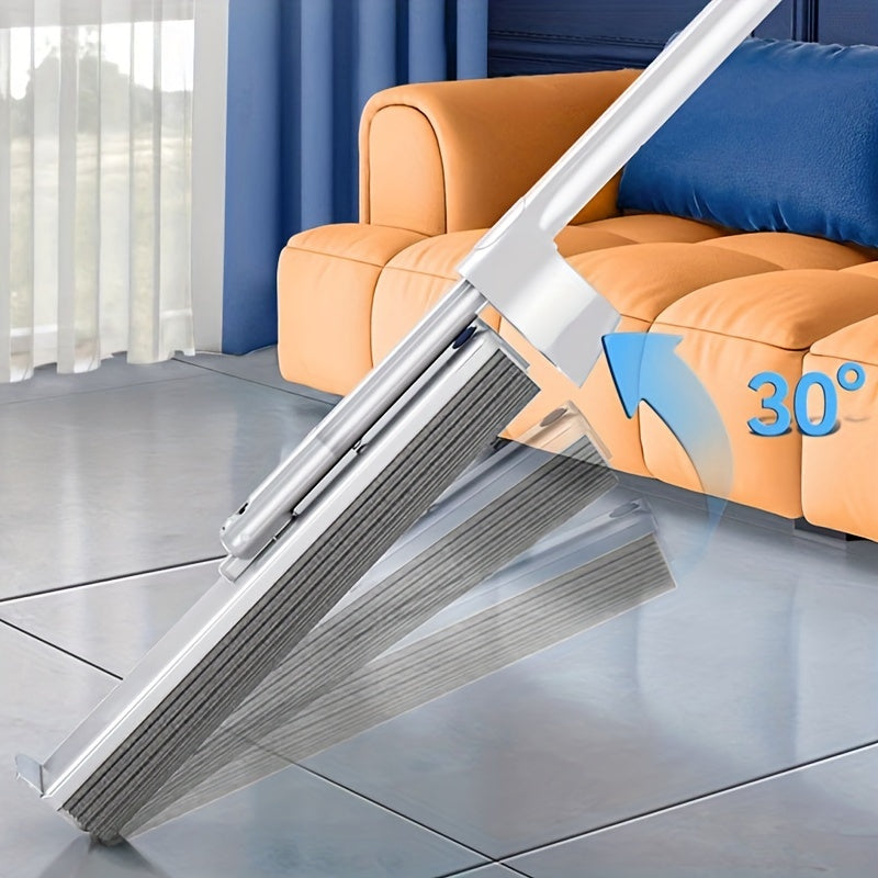 Hands-free self-wringing mop made of silicone and stainless steel, ideal for home use. This dual-purpose absorbent floor cleaning tool is suitable for wet and dry surfaces in various rooms such as the living room, bedroom, bathroom, and even outdoors.