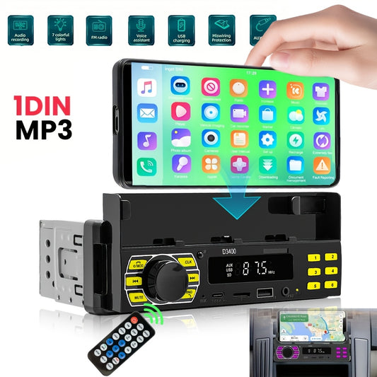 Podofo D3400 12V Car Stereo with FM/USB/SD/AUX-IN, Mobile Phone Holder, Remote Control, 45Wx4 Amplifier, MP3/WMA/CDDA Audio Playback, Easy Installation Kit - Black