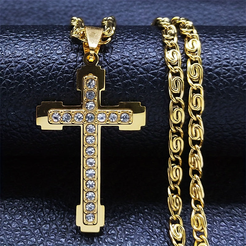 Introducing a stylish and premium stainless steel cross necklace with a luxurious niche design and high-end appeal.