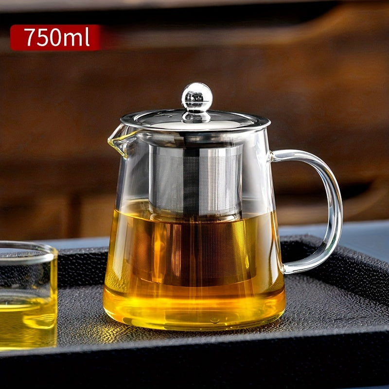 Chic glass teapot with stainless steel infuser – durable, dishwasher safe, ideal for brewing tea on gas stoves at home.