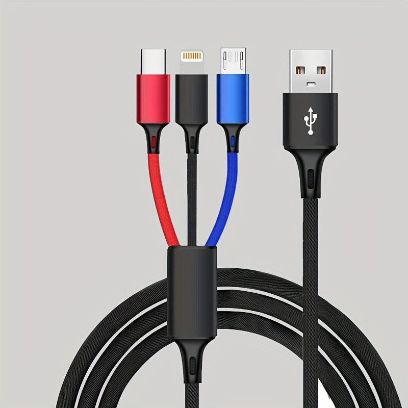 OLISHEN 3-in-1 nylon braided charging cable for various devices, 5-10W power, 149.35cm/118.87cm.