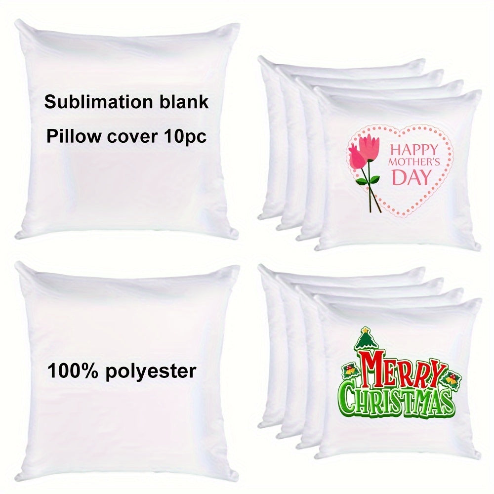 Ten traditional-style sublimation polyester throw pillow covers, 40.64x40.64 cm, hypoallergenic with invisible zipper, hand wash only. Double-sided and blank for heat press and DIY printing.