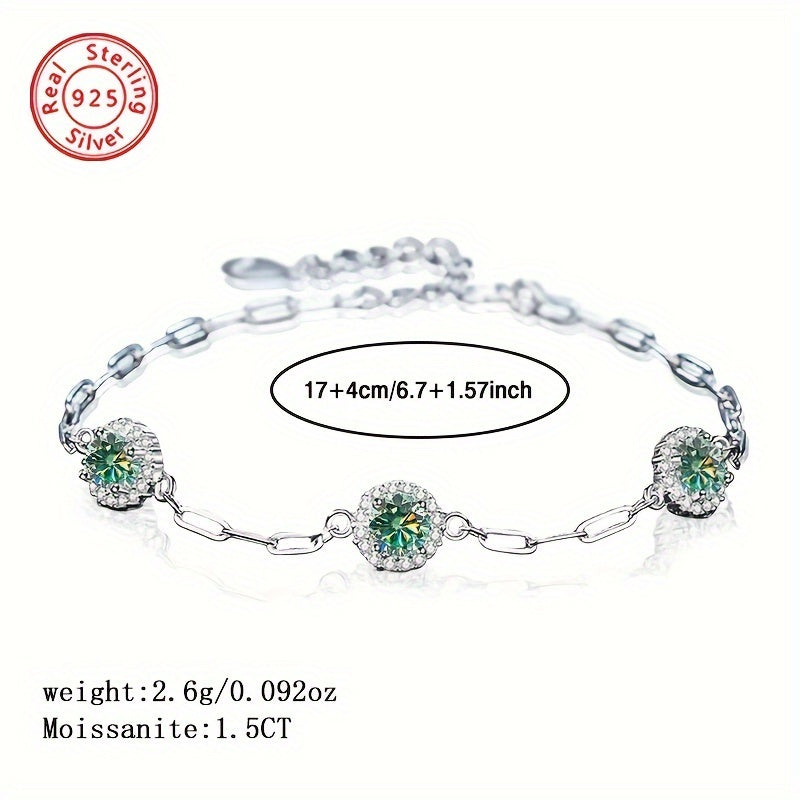 Add a touch of elegance to your ensemble with this stunning 925 Sterling Silver bracelet featuring a 1.5 Carat Moissanite stone. Perfect for daily wear, parties, birthdays, Valentine's Day, Christmas, or as a special New Year gift for the stylish woman