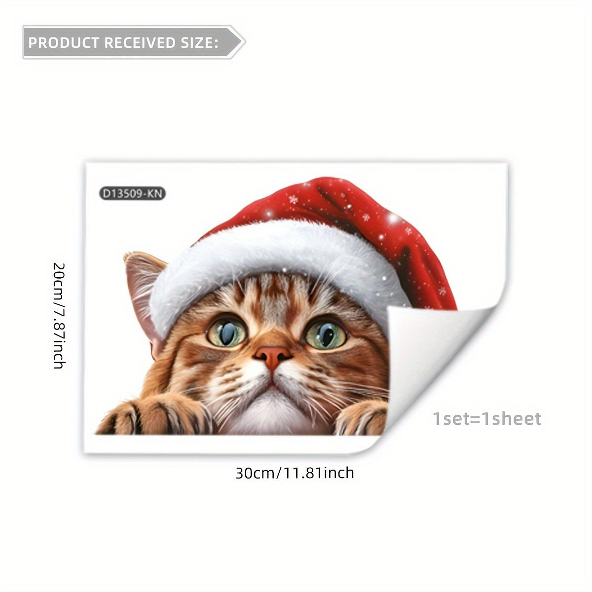 This double-sided static glass sticker features a cat wearing a Christmas hat, perfect for holiday decoration. The self-adhesive sticker is visible on both sides and can be easily applied to windows or glass surfaces. Add a festive touch to your home