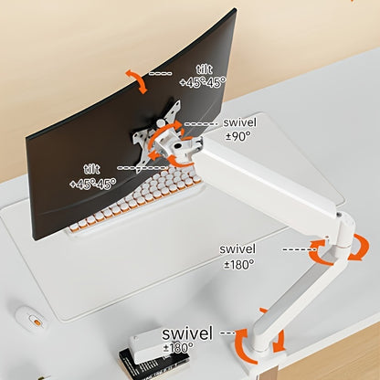 Adjustable gas spring monitor arm stand for up to 81.28 cm screens, with clamp/grommet base for ergonomic support.