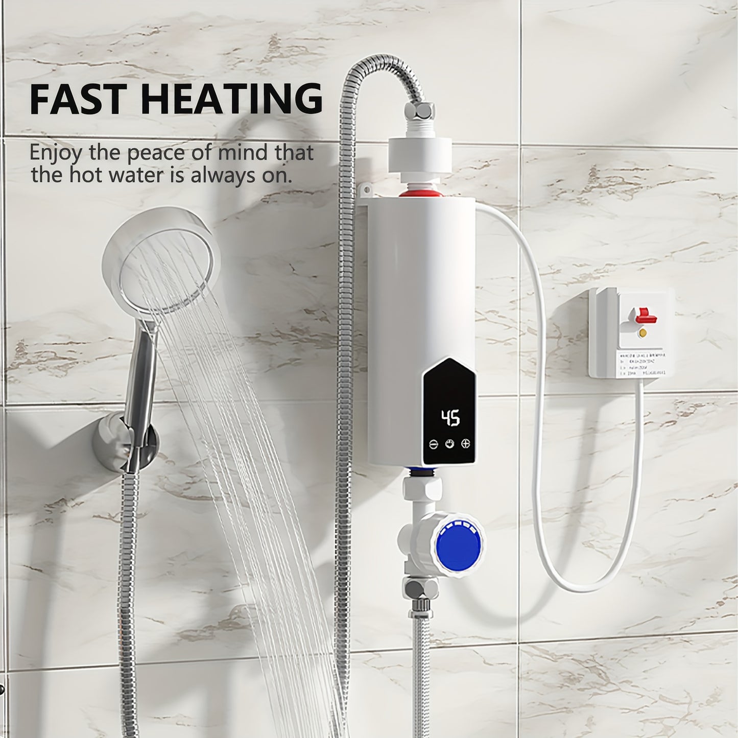 Compact 4000W Electric Water Heater with LED Display and Touch Controls for European Standard Outlets. Suitable for Kitchen and Bathroom Use (Showerhead and Hose Not Included).