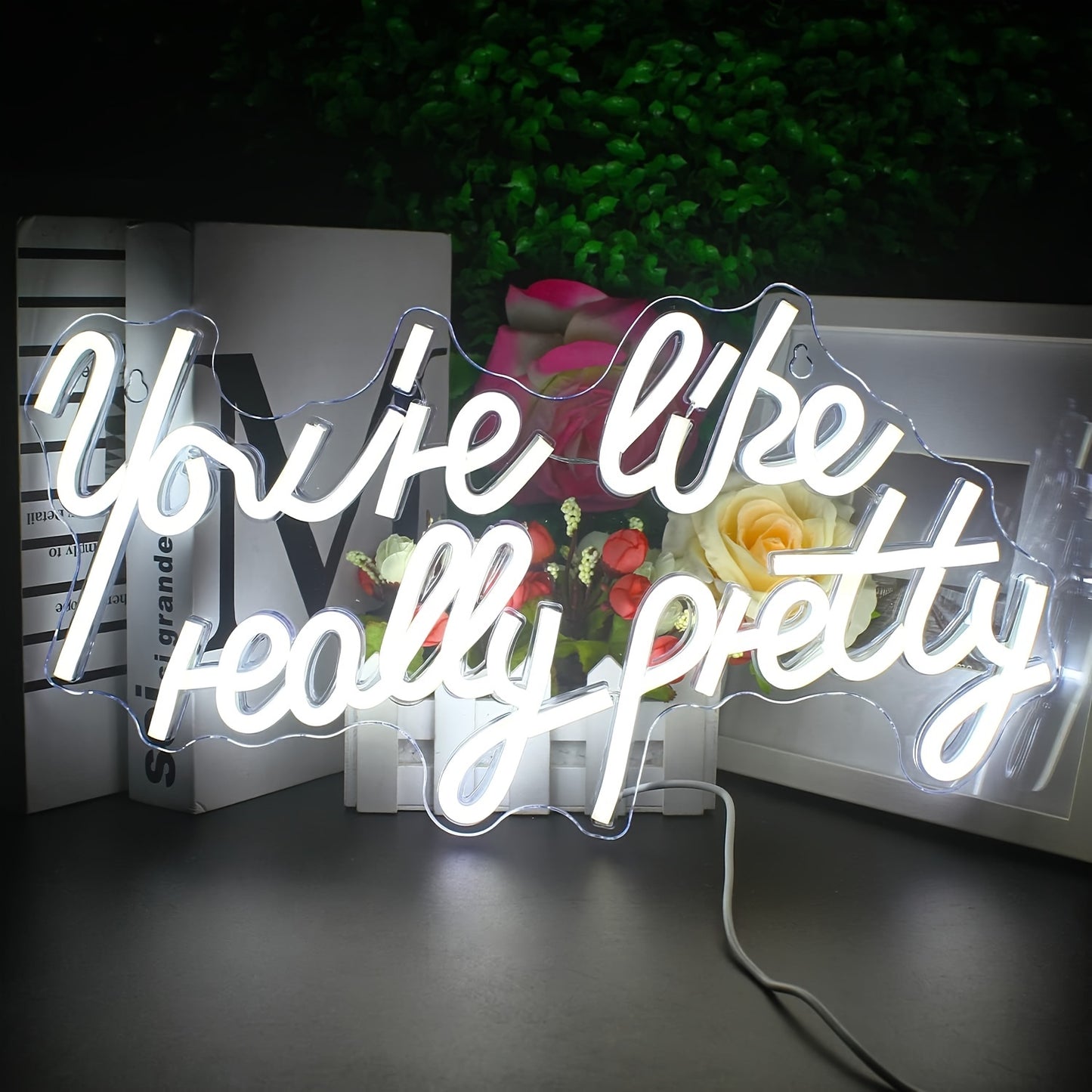 1pc Neon Wall Decor Pink Led Light with "You're Like Really Pretty" Message